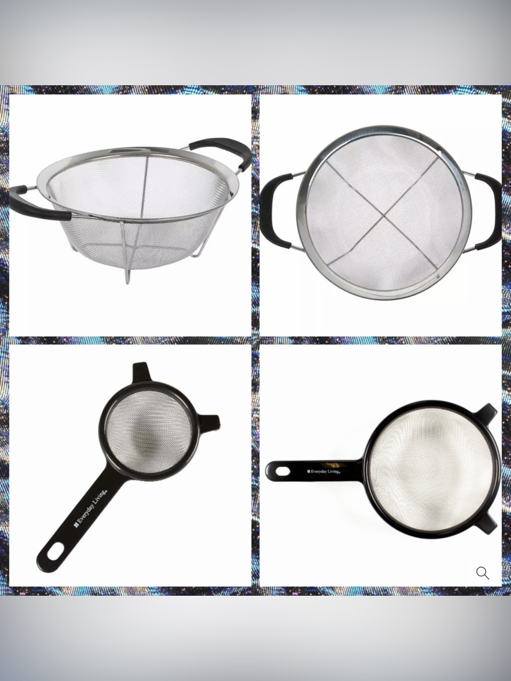 Set of 2 Market Square/Everyday Living Black & Stainless Steel Strainer Baskets
